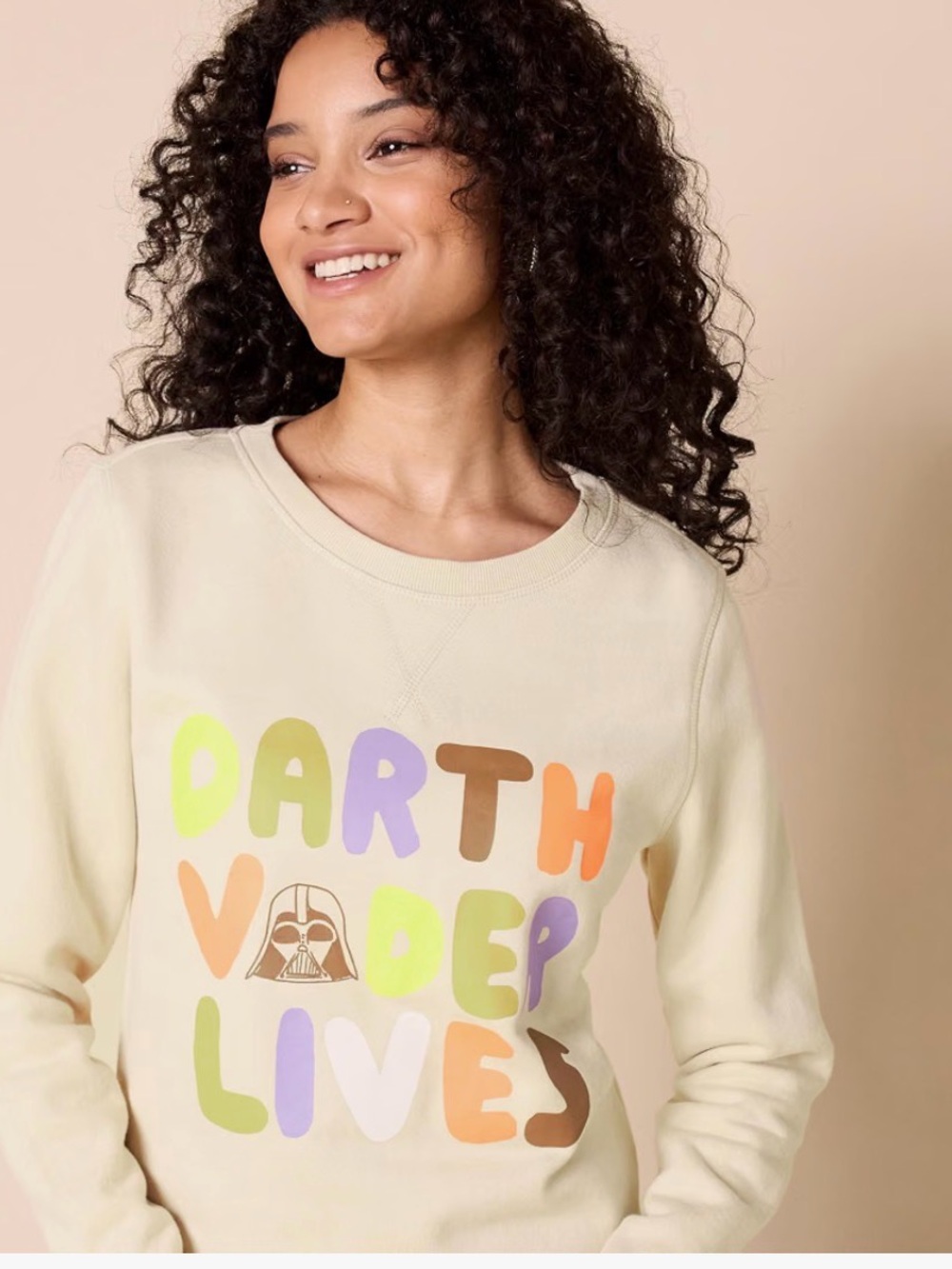Amazon Essentials Cream 'Darth Vader Lives' Graphic Crewneck Sweatshirt